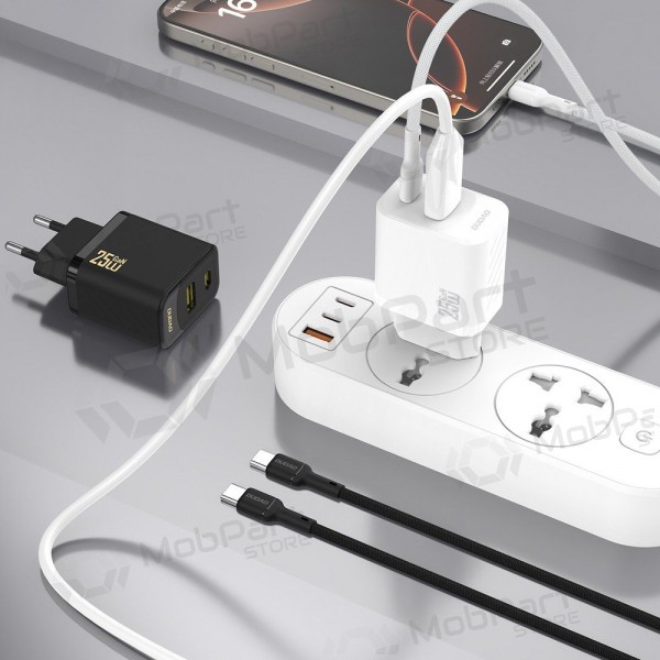 Cargador de teléfono Dudao A26TC 25 W GaN USB-C + USB-A con cable USB-C de 1 m blanco