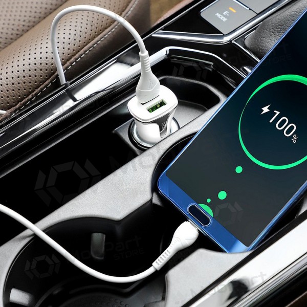 Cargador automobilinis Hoco Z31 Quick Charge 3.0 (3.4A) x 2 USB + Type-C (blanco)
