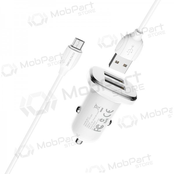 Cargador automobilinis Borofone BZ12 USB + microUSB (2.4A) (blanco)