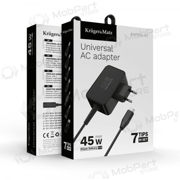 Cargador universal para portátiles Kruger&Matz 45W negro