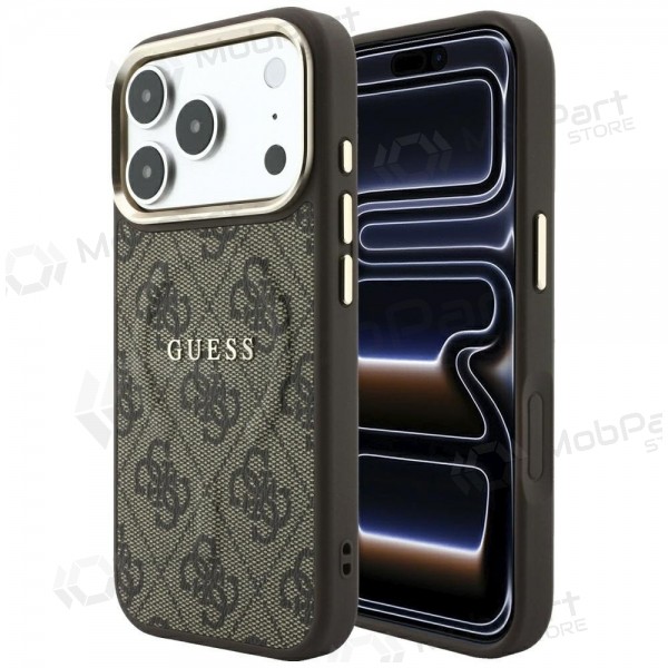 Funda para Apple iPhone 18 Pro Max - Guess PU Leather 4G Gold Frame Embossed MagSafe (marrón)