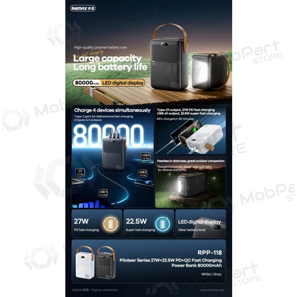 Batería externa Power Bank Remax RPP-118 22.5W 80000mAh negro