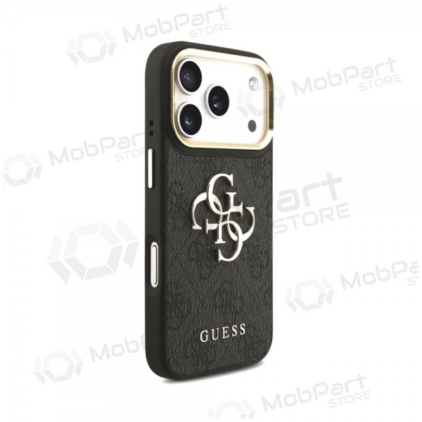 Funda para Apple iPhone 18 Pro Max - Guess PU Leather 4G Metal Logo Gold Frame (negra)