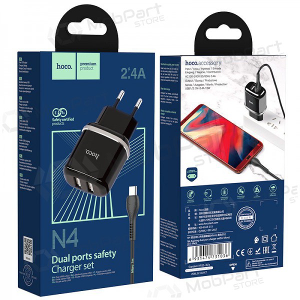 Cargador Hoco N4 + microUSB (2.4A) (negro)