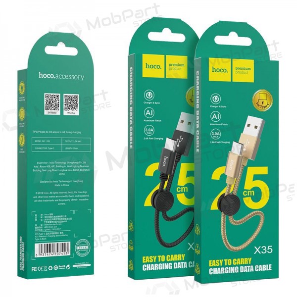 USB cable HOCO X35 lightning 0.25m (negro)