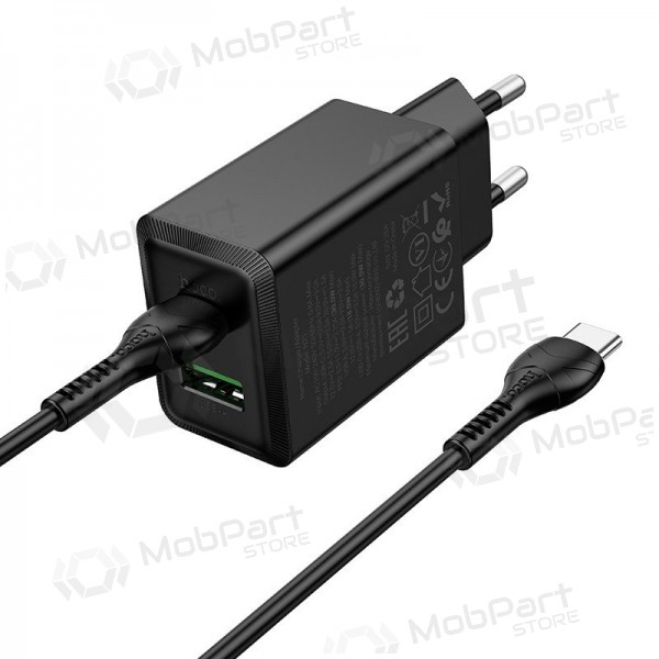 Cargador de teléfono Hoco N71 30 W GaN USB-C + USB-A con cable USB-C de 1 m negro