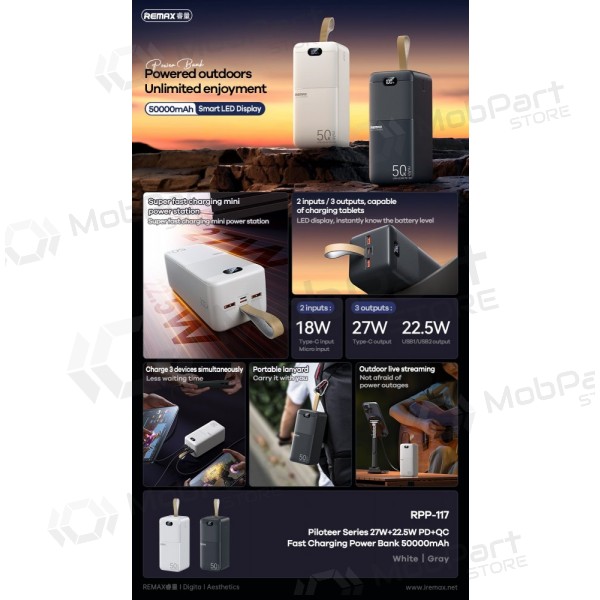 Batería externa Power Bank Remax RPP-117 22.5W 50000mAh negro