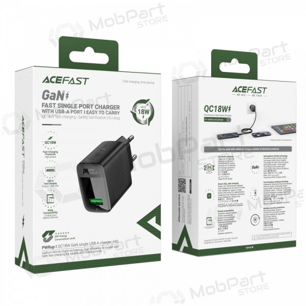 Cargador Acefast A90 18W USB-A negro