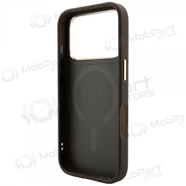 Funda para Apple iPhone 18 Pro Max - Guess PU Leather 4G Gold Frame Embossed MagSafe (marrón)