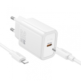 Cargador Hoco N60 20W GaN USB-C + USB-C to Lightning cable 1.0m blanco