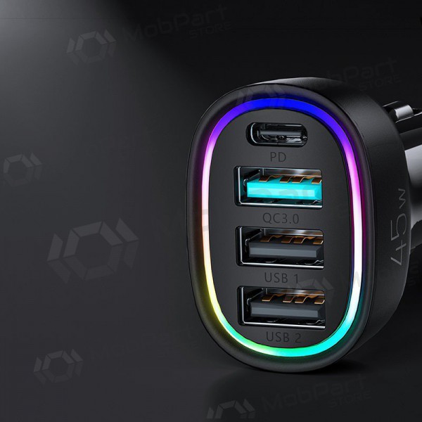 Cargador automobilinis Joyroom JR-CL09 LED 4xUSB (PD, QC) 45W (negro)