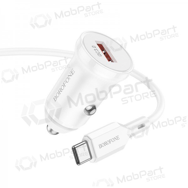 Cargador automobilinis Borofone BZ18 Quick Charge 3.0 18W + Type-C (blanco)