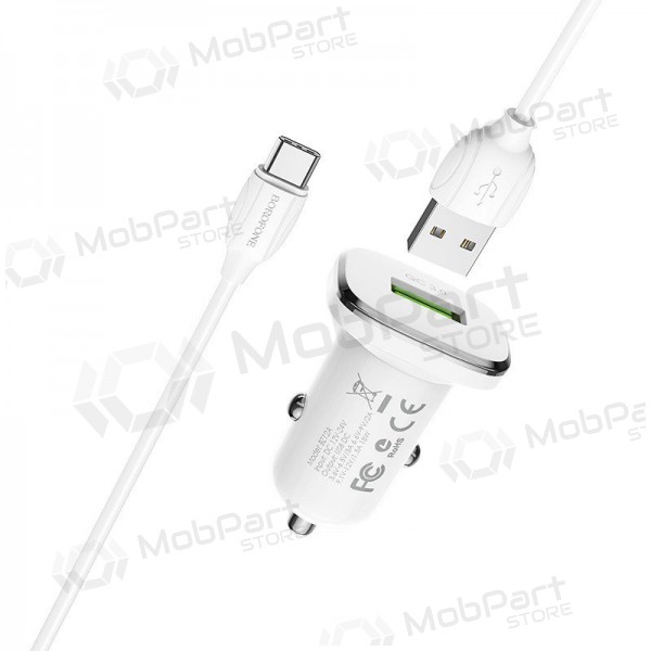 Cargador automobilinis Borofone BZ12A Quick Charge 3.0 + Type-C (blanco)