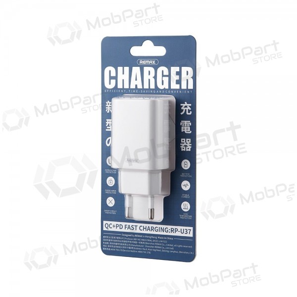 Cargador de teléfono Remax RP-U37 20 W USB-C + USB-A blanco