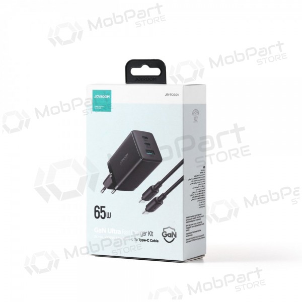 Cargador buitinis Joyroom GaN JR-TCG01 2xUSB-C/USB-A 65W + USB-C cable 1.2m negro