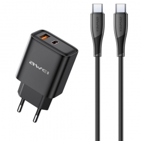 Cargador Awei PD81C-EU USB-A/USB-C + USB-C to USB-C cable negro