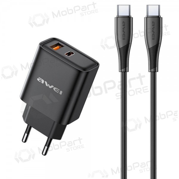 Cargador Awei PD81C-EU USB-A/USB-C + USB-C to USB-C cable negro