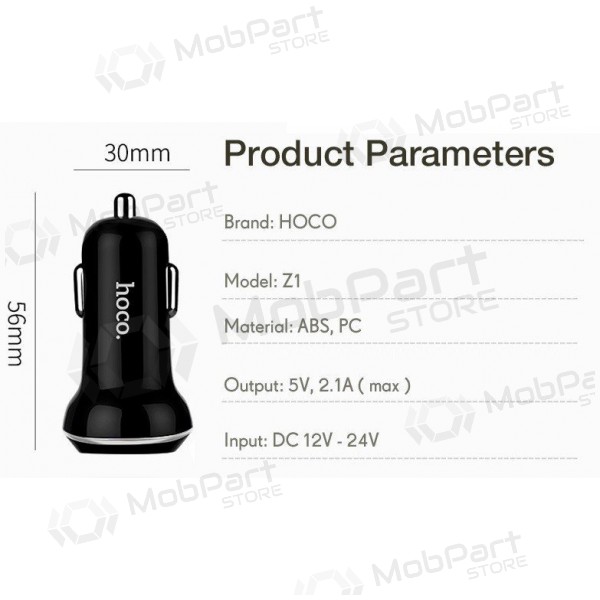 Cargador de coche HOCO Z1 Dual USB (5V 2.1A) (blanco)