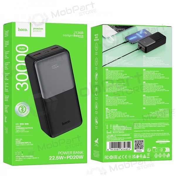 Batería externa Power Bank Hoco J136B 22.5W+PD20W 30000mAh negro