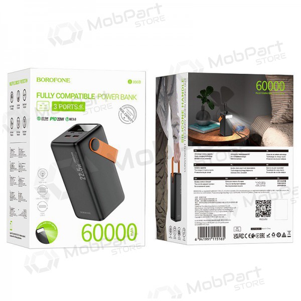 Batería externa Power Bank Borofone BJ66B 22.5W+PD20W 60000mAh negra
