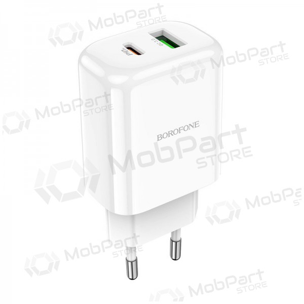 Cargador Borofone BN4 1xUSB, 1xType-C QC 3.0, PD 2.0 20W (blanco)