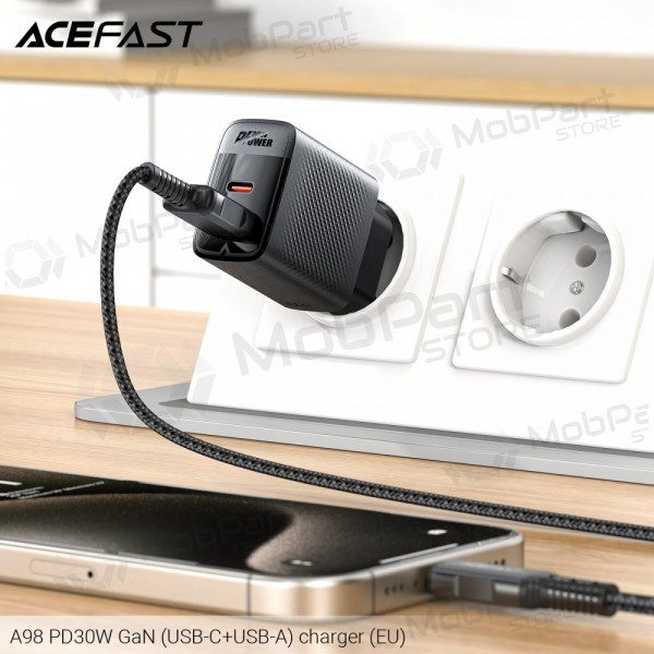 Cargador Acefast A98 30W GaN USB-C/USB-A negro