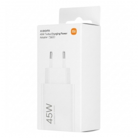 Cargador de teléfono Xiaomi turbo charging adaptador de corriente BHR07SLEU 45 W USB-A PD blanco.