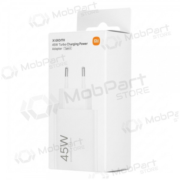 Cargador de teléfono Xiaomi turbo charging adaptador de corriente BHR07SLEU 45 W USB-A PD blanco.