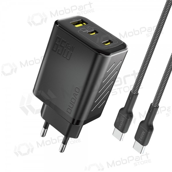 Cargador de teléfono Dudao A28PC 45 W GaN 2x USB-C con cable USB-C de 1 m negro
