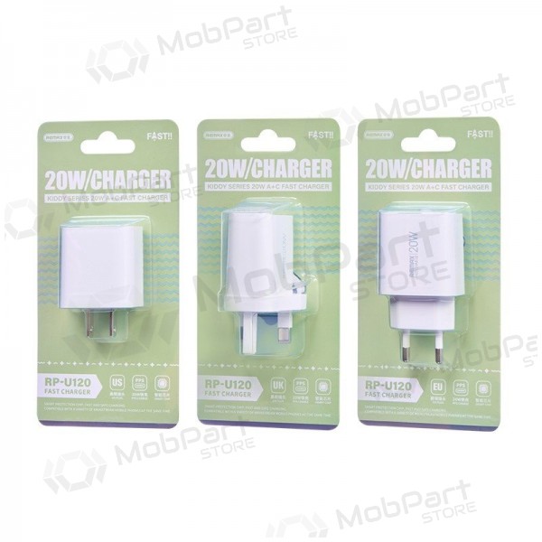 Cargador de teléfono Remax RP-U120 20 W USB-C + USB-A blanco