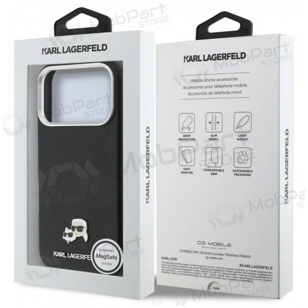 Funda para Apple iPhone 17 Pro - Karl Lagerfeld PU Karl and Choupette Heads Pins MagSafe (negra)