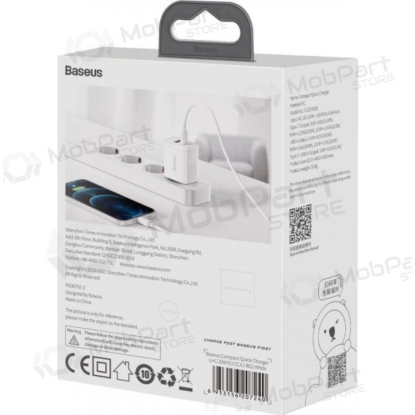 Cargador Baseus USB + Type-C 20W CCXJ-B02 (blanco)