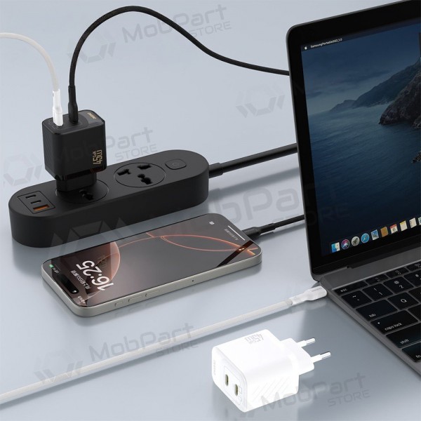 Cargador de teléfono Dudao A28PC 45 W GaN 2x USB-C con cable USB-C de 1 m negro