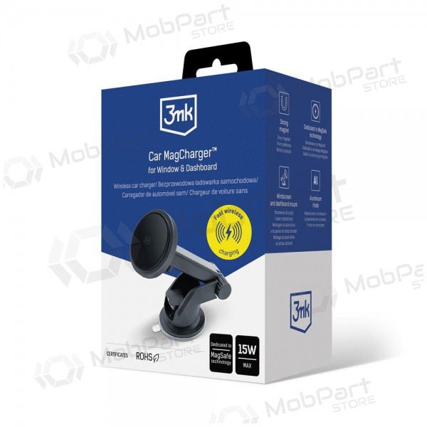 Soporte de teléfono para coche con carga inalámbrica 3MK Car MagCharger 15 W para salpicadero.