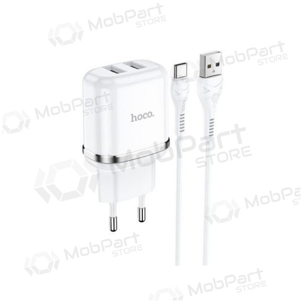 Cargador HOCO N4 Aspiring Dual USB + type-C cable (5V 2.4A) (blanco)