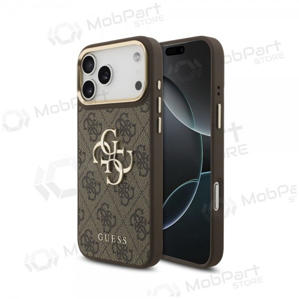 Funda Apple iPhone 18 Pro Max - Guess PU Leather 4G Metal Logo Gold Frame (marrón)