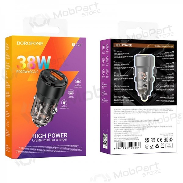 Cargador automobilinis Borofone BZ20 PD20W+QC3.0 38W negro