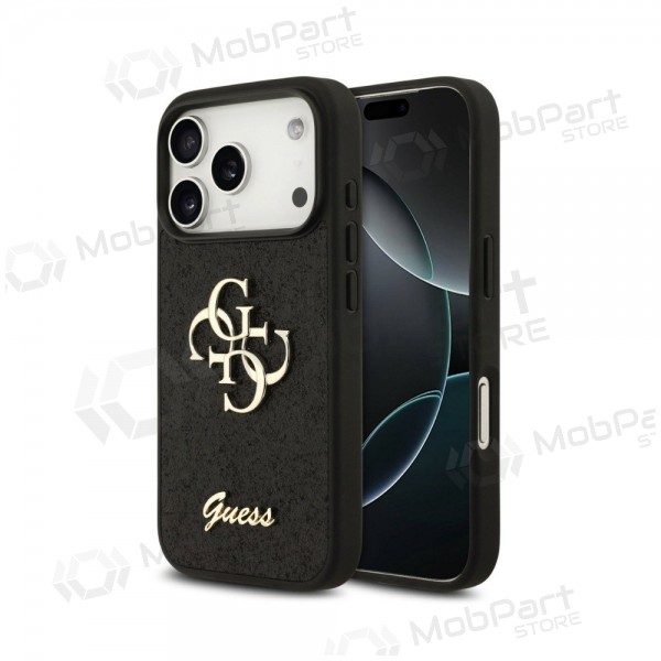 Funda para Apple iPhone 18 Pro Max - Guess PU Fixed Glitter 4G Metal Logo (negra)