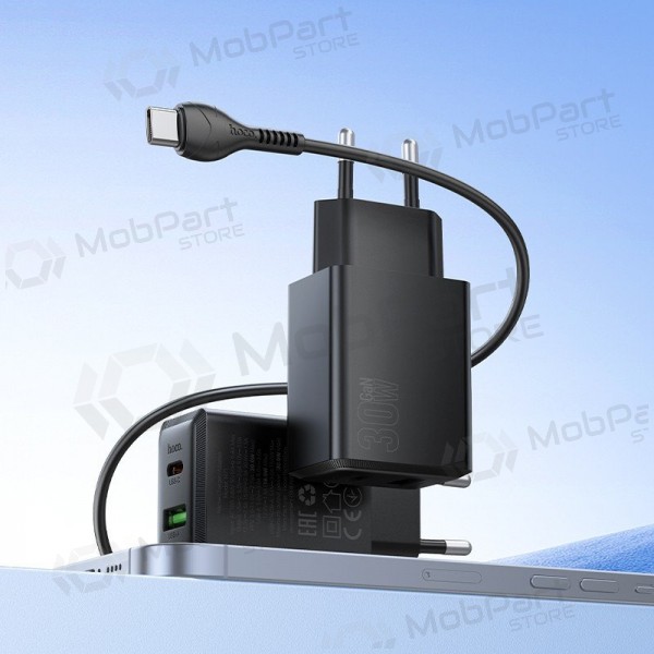 Cargador de teléfono Hoco N71 30 W GaN USB-C + USB-A con cable USB-C de 1 m negro