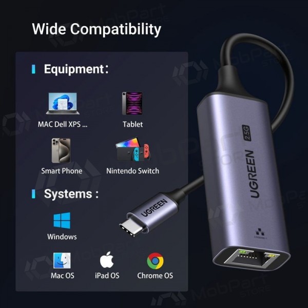 Adaptador USB-C Ugreen CM648 USB-C a RJ45 gris