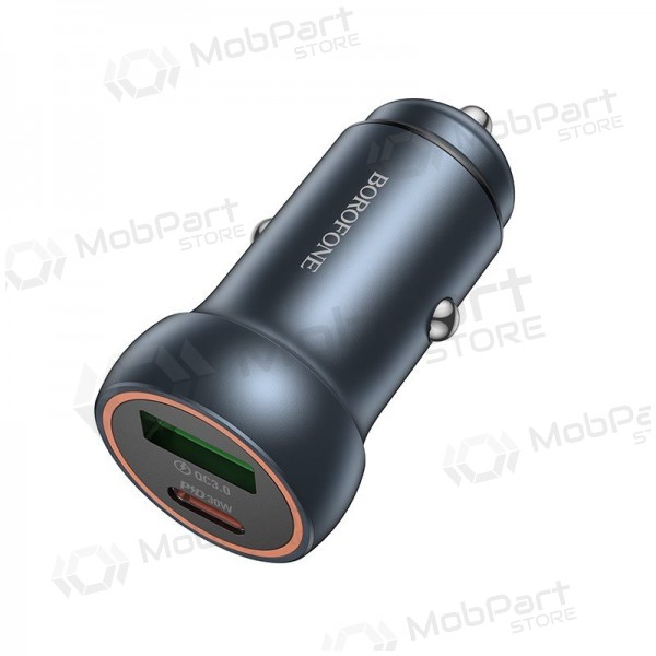 Cargador de coche Borofone BZ32A USB-C/USB-A 30W gris