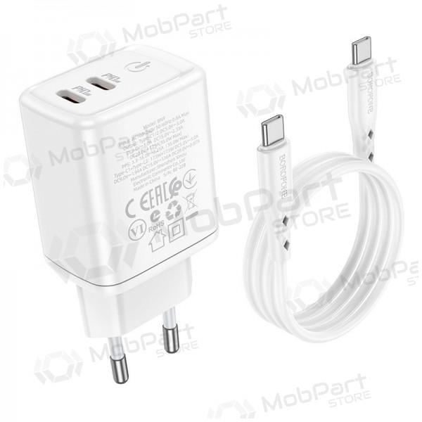 Cargador buitinis Borofone BN9 2xType-C 35W + Type-C blanco