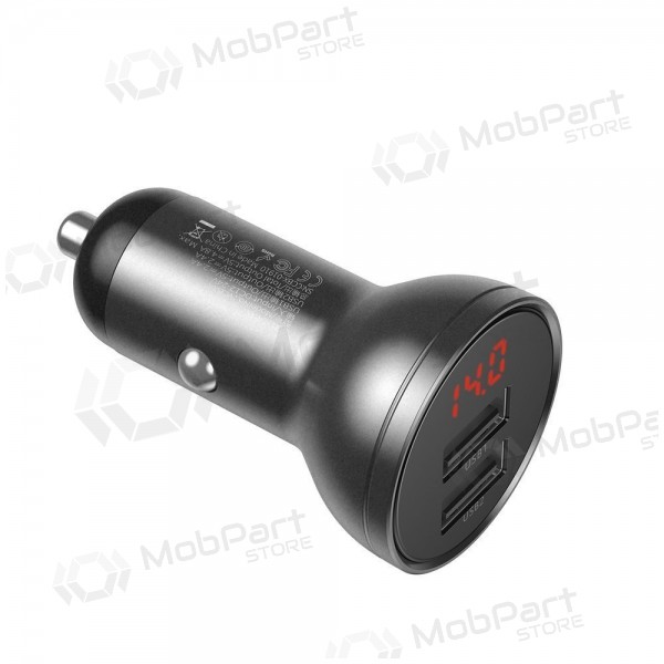 Cargador de coche para teléfono Baseus Digital Display CCBX-0G 24 W 2x USB-A negro