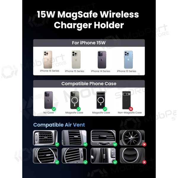 Automobilinis laikiklis-cargador Ugreen W708 MagSafe 15W (35970) negro