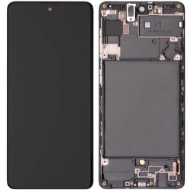 Ekranas Samsung A715 A71 2020 su lietimui jautriu stikliuku y rėmeliu Black OLED (real size)