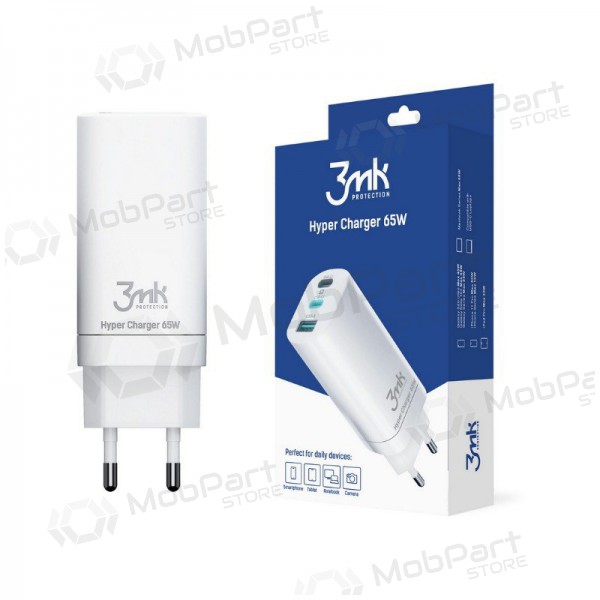 Cargador 3MK HyperCharger 65W 2xUSB-C, 1xUSB-A PD 3.0/QC 4.0 (blanco)