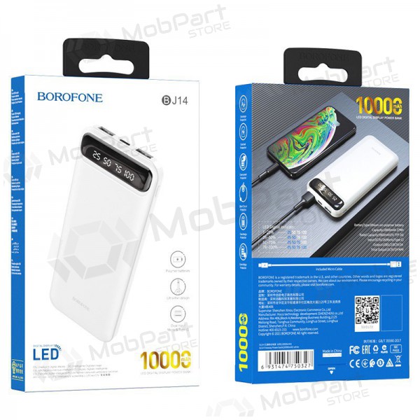 Batería externa Power Bank Borofone BJ14 Type-C microUSB 2*USB (2A) 10000mAh Blanco Batería externa Power Bank Borofone BJ14 Type-C microUSB 2*USB (2A) 10000mAh Blanco