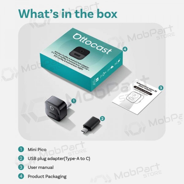 Adaptador inalámbrico CarPlay / Android Auto Ottocast Mini Pico CA525-T negro