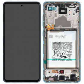 Ekranas Samsung A725/A726 A72 4G/5G 2021 su lietimui jautriu stikliuku y rėmeliu y bateria Awesome Blue original (service pack)