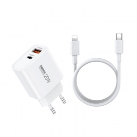 Cargador de teléfono Remax RP-U120 20 W USB-C + USB-A con cable Lightning 1 m blanco